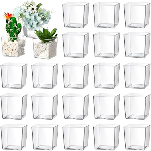 Tioncy 3'' x 3'' 24 Pcs Cube Clear Flower Vase Acrylic Flower Vase Square Acrylic Container Cube Decorative Centerpiece for Plant Home Office Floral Decor