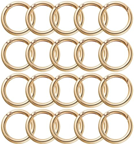 20 Pcs Spring O Rings, 28mm Round Metal Spring Snap Clip Hooks Zinc Alloy Carabiner Rings Small Clamp Clasp Keyring Buckle for Bag Purse Handbag Strap Craft DIY Making, Gold