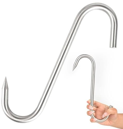Ganchos de carne de acero inoxidable de alta resistencia, ganchos de carnicero ultra gruesos, ganchos de carne en forma de S para colgar costillas de carne de res, pollo, equipo de carnicería de 12 mm