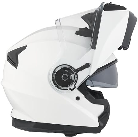 BHR Klapphelm 836 FLIP-UP, Integralhelm ECE 22.06 zugelassen mit Sonnenblende, doppeltem kratzfestem Visier und mikrometrischem Auslöser, für Touring und Stadtfahrten, Weiß, L