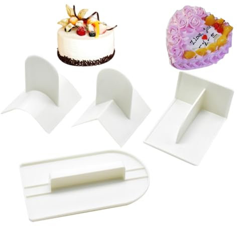 Ciieeo Cake Scraper and Fondant Smoother 4pcs Set with White T, U, v Shape Tools for Baking and Cake Decorating