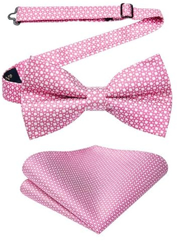Enlision Mens Pre-tied Bow Tie - Wedding Bowtie and Pocket Square Set Solid Color Satin Bow Ties Handkerchief Dickie Bowties for Men with Gift Box