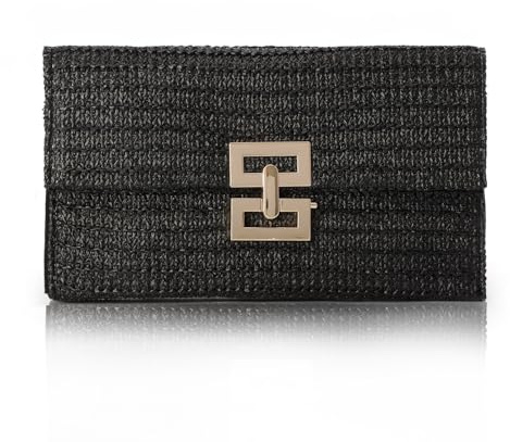 Jywmsc halm clutch plånböcker för kvinnor sommar strand väska vävd plånbok rotting kuvert clutch för bröllop, svart