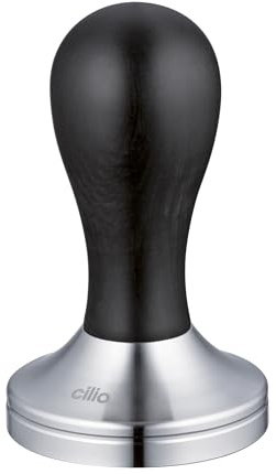cilio Tamper 58 mm, Edelstahl rostfrei, Schwarzholzgriff, Siebträger | Kaffeepresser, afrikanisches Schwarzholz, für Siebträgermaschinen, 9,3 cm Höhe, rostfreier Edelstahl, handliches Gewicht