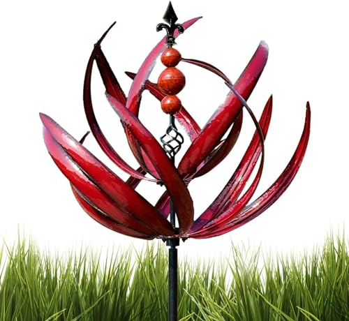 Metall Windrad Lotus, Harlow Magische Windmühle, Windrad Für Draußen, Yard Spinne Auf Einsätzen Um 360Grad Drehbare, Höhe 90cm Blumenstecker Kinetische Skulptur Für Hof Und Garten