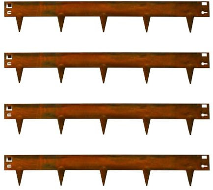 Garden Gear Heavy Metal Border 4 Pack Steel Edging 1.06m Long & 16cm High Easy Installation Rustproof Landscaping Flowerbed Pathway Edge (Rust)