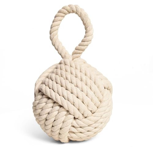 Monrocco Decorative Door Stop, Weighted Door Stopper for Bottom of Doors, Rope Doorstop, Knot Nautical Doorstopper, Heavy Doorstop for Bedroom, Living Room, Window Wedge, Bookend 6 inch (White)