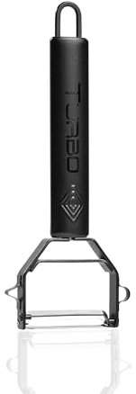 TURBO PRODUKTE Sparschäler-Universalschäler Edelstahl für Obst & Gemüse - Vor-und Rückwärts mit Pendelklinge für Links- & Rechtshänder - 3in1 Funktion (Schwarz Matt, Einzeln)