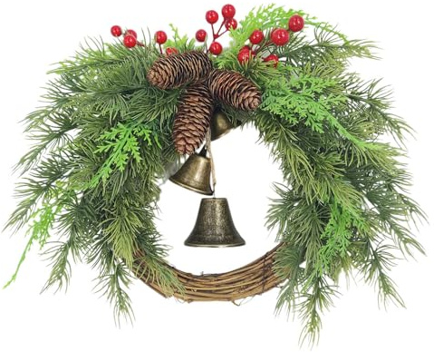 Artificial Christmas Wreath for Front Door 18 inch Christmas Wreath Outdoor Wreath with Artificial Pine Cones Woven Base Large Wicker Wreath 50cm (A, B)