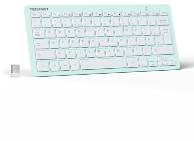 TECKNET 2.4G Wireless Compact Mini Keyboard, UK Layout, Green | Quiet Typing, 12-Month Battery Life, 15m Wireless Range, Plug & Play, Windows & Chrome OS Compatible