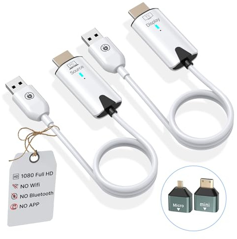 OiDiPi Wireless HDMI Transmitter and Receiver, 1080P HD Output HDMI, 2.4G/5G Plug&Play Portable hdmi Wireless Extender Kit, for Streaming Video and Audio to Monitor from Laptop/TV Box/Projector(White)