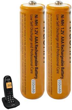 Batterie Ricaricabili AAA 550mah 1,2v per Cordless Gigaset, NI-MH Pile Ricaricabili AAA 550 mah per Panosonic Telefoni Cordless - confezione da 2