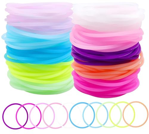 Hintyne Braccialetti Luminosi 120 Pezzi Braccialetti in Gelatina Colorata in Silicone Elastici fosforescenti Anni '80 per bomboniere al Neon