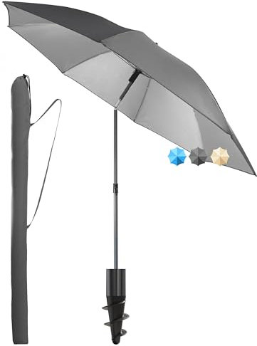 4smile Sonnenschirm Strand mit Schirmhülle, Anthrazit - UPF 50+ Strandschirm Ø180 cm mit sicherem Sonnenschutz Strand, Strandschirm windfest stabil - Ideal als Balkon Schirm, Gartenschirm