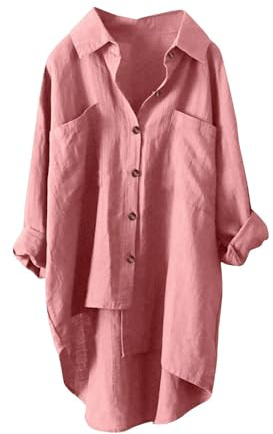 Leinenbluse Damen Lang Sommer Leinenhemd Knopfleiste Hemd Casual Lose Musselin Bluse Große Größen Leinen Shirt Longbluse Blusenshirt Oberteile Tunika Tops Sommerblusen Leicht Und Luftig