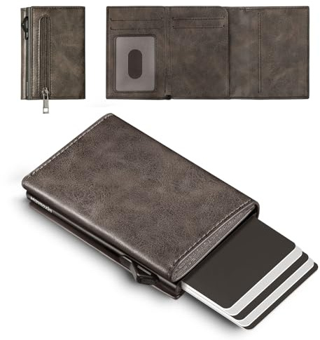 Manmaxim Slim Wallet mit Münzfach Geldbörse Herren mit RFID Schutz, Portmonee Herren Slim Wallet, Pop-up Kartenetui Card Holder für 10+ Karten, Karten Portemonnaie Wallets for Men(Braun, M Münzfach)