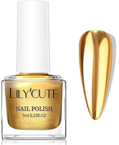 Virellay Nagellack Metallic Glänzende Chrom Nagellack Kein UV Benötigt (Gold, 7 ML)