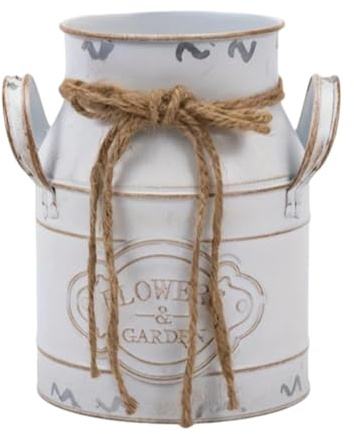 MagiDeal Vase en Métal Shabby Chic avec Pot à Lait et Support de Fleurs Décoratif de Campagnard, Vase Decoratif, pour La Décoration de La Maison et du Jardin Blanc