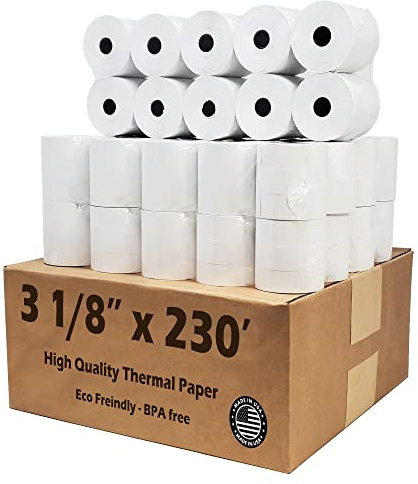 54 GSM CLOVER PoS 3-1/8 x 230' THERMAL RECEIPT PAPER - 50 NEW ROLLS by Nayelish RITEMADE for Clover Station Point-of-Sale System