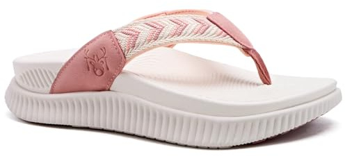 KuaiLu Womens Orthotic Flip Flops Athletic Thick Cushion Recovery Cloth Thong Sandals Summer Slip On Yoga Mat Ladies Sport Walking Sandles Comfy Plantar Fasciitis Arch Support Beach WhitePink Size 5.5
