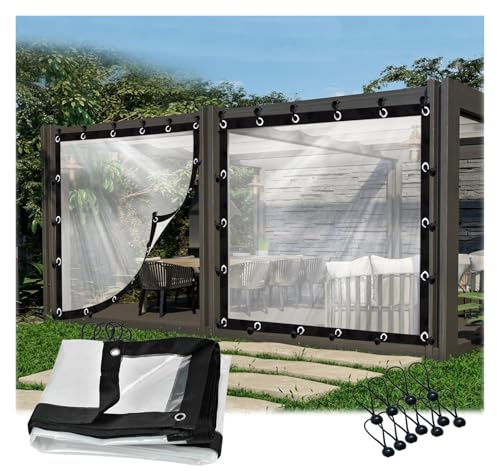 Strapazierfähige transparente Planen, 5 x 6 m, wasserdichte Plane mit Ösen, Outdoor-Vorhang für Pergola, Pavillons, Camping, Schutzhülle, regen- und UV-beständig