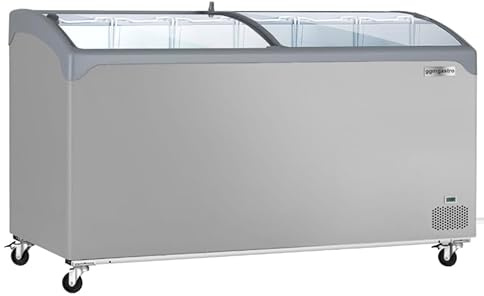 Commercial Chest Freezer - 352 L - With Sliding Glass lid I -23 to -18 °C - Grey, UK Plug, 2 Baskets