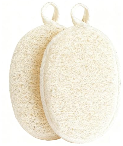 Lumi Zenva Éponge Naturelle Luffa Exfoliante pour le Corps - Lot de 2 Éponges en Fibres Végétales Douces et Faciles à Mousser - Unisexe Beige