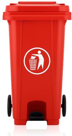 BURAKH Recycling Wheelie Bin Dustbin Rubbish Waste Trash Kitchen Home Office 100L 120L EN840 | Outdoor Rubbish Waste with Wheels | Recycling Food Dustbin (Pedal Red, 100L)