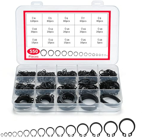 550 pièces E‑clips anneaux de retenue externes M4–M28 assortiment bagues d’arrêt kit clips d’arrêt pour atelier garage bricolage