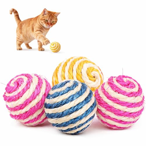 ZZHBOO 4 Pelota Para Gatos Interactivas Con Sonido, Bola De Sisal Resistente Para Mascotas, Juguete Para Rascar Y Divertirse, Multicolor, 2cm