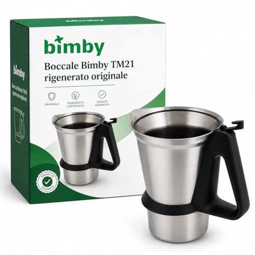 Boccale Bimby TM21 ORIGINALE RIGENERATO COME NUOVO - Capacità da 2LT - in Acciaio Inox con Impugnatura Ergonomica - Tacche di Misurazione e Sensore Temperatura Integrato - Ricambi Bimby TM21 ORIGINALI