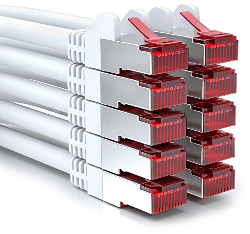 deleyCON 10x 1m Cavo Patch CAT6 PIMF S/FTP Schermatura CAT-6 RJ45 Cavo di Rete Cavo Ethernet LAN DSL Interruttore Router Modem Punto di Accesso - Bianco