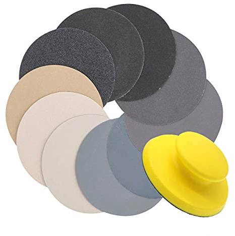 VIBRATITE 40 Stück 125mm Nass Trocken Schleifpapier Feine Körnung 80 bis 7000 Korn Sortiment mit Schwamm Griff Schleifblock für Holz Metall Schleifen und Automotive Polieren