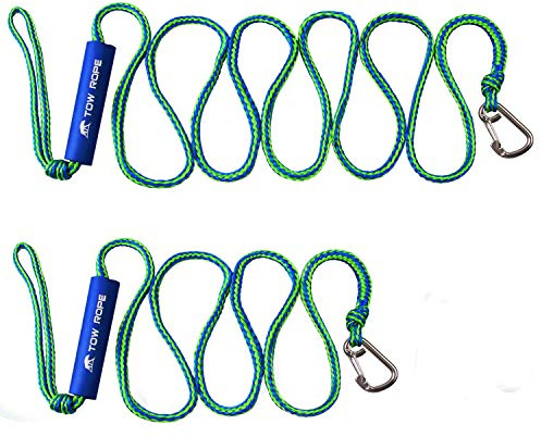 PWC Boat Docking Lines, 2 Pack 3/8” Mooring Dock Marine Rope, Braided Tow Line for Towing Boat, Kayak with 316 Stainless Steel Clip, 7ft & 10ft