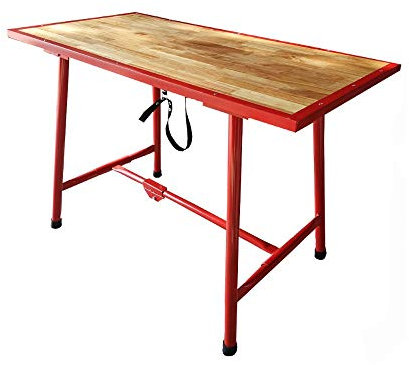 Banco da lavoro tavolo pieghevole in legno e acciaio per officina e il fai da te - misure 120 cm (L) x 62,5 cm (P) x 83 cm (H)