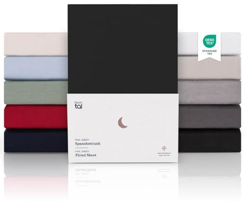 Blumtal® Premium Spannbettlaken 140x200cm 2er Set Jersey - Oeko-TEX Spannbettlaken 140x200cm Baumwolle 100% - Spannbetttuch 140x200 für Matratzen bis 25cm - 140x200 Spannbettlaken - Schwarz