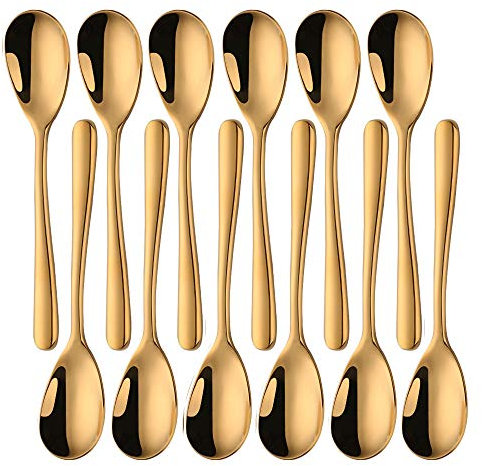 SUNGSENGEUR Teaspoons Set of 12, 13 CM Stainless Steel Table Teaspoon, Tea or Coffee Stirring Spoons, Yogurt Spoon, Dessert Spoon, 5.2 Inch (Gold)