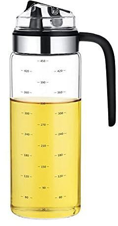 XiaoShenLu Bottiglia di Olio, Olio e Aceto Dispenser con Scala, Bottiglia Dispenser per Olio d'oliva in Vetro, Olio di Bottiglia con Beccuccio Bottiglia Aceto per Padella, BBQ, Cucina, Insalata,500ml
