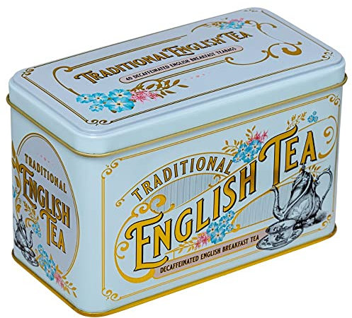 New English Teas Vintage Victorian Power-Blue Tea Caddy with 40 Decaffeinated English Breakfast Teabags