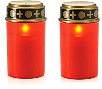 FUFRE Grave Candles, 2Pcs Solar LED Grave Light with Twilight Sensor, IP65 Waterproof Grave Light Grave Candle with Realistic Flickering Effect, Memorial Candle Decorative Grave Candles Light (Red D)