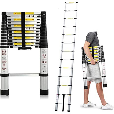 Scala telescopica 5 m, in alluminio, colore: argento, telescopica, per bricolage, pieghevole, 16 m, estensibile Ladder carico 150 kg