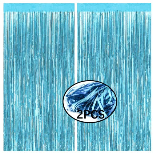 AMZJIMTOP Blue Tinsel Foil Fringe Curtain Party Decorations 2Pcs 3.3ft *6.6ft Metallic Tinsel Curtains Streamers Party Backdrop Foil Curtain for Birthday Party Wedding Holiday Decoration