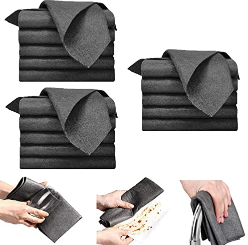 Glorihoby Thickened Magic Cleaning Cloth, Streak Free Reusable Glass Cleaning Magic Cloth, Magic Fiber Microfiber Cleaning Cloth for Windows, Glass, Car (20 * 30cm, Black-15Pcs)