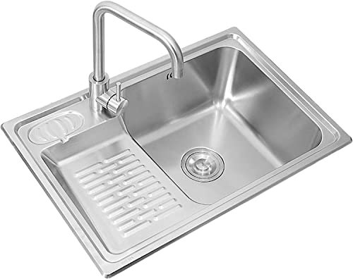 Évier de cuisine 66 × 45 cm/26 × 17,7 po, avec robinet, évier à linge pour balcon avec kit de vidange avec planche à frotter (Color : Gray a, Size : 66x45cm)