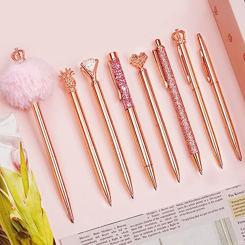 WEMATE 8-teiliges Kugelschreiber-Set, Bling-Kugelschreiber für Frauen, mädchenhafte Stifte, Geschenke für Hochzeit, Brautjungfer, Büro, Roségold