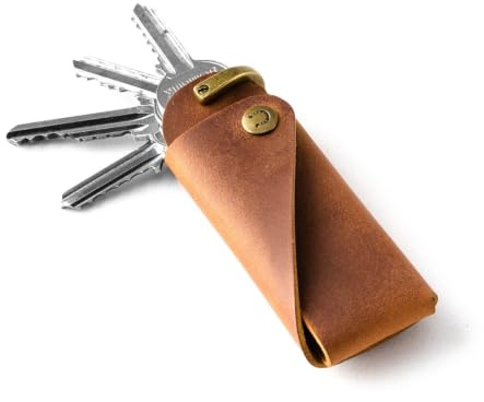 Crazy Horse Craft Llavero de Cuero, Organizador Funda Estuche para Llaves | Plegable y compacto, sujeta cuatro sin tintineo ni bulto; ordena las de casa, regalo minimalista de piel para hombre y mujer