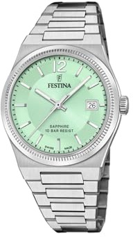 Festina Swiss Made Damenuhr Analog aus Edelstahl 316l Silberfarben | Quarzwerk, Widerstandsfähiges Saphirglas, Wasserdicht 10 ATM, Kalender F20035/3