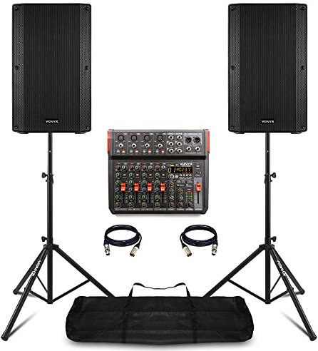 VONYX VSA12 Active PA System with VM-KG08 8-Channel Mixer, Bluetooth, USB Audio Interface & DSP, Complete 1600W Live Sound Package for Bands, DJs, Event Venues, Churches & Stage Performances
