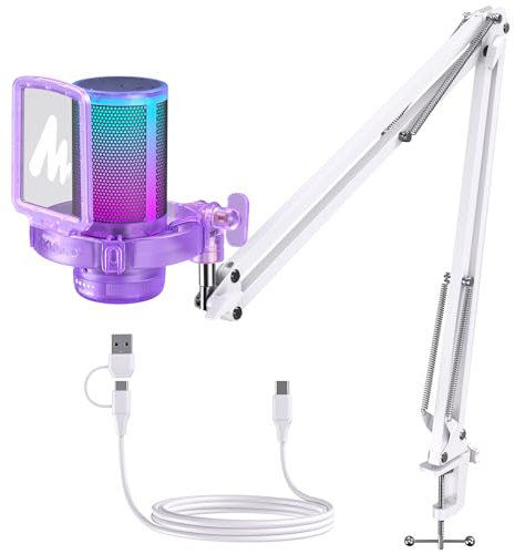 MAONO USB Gaming Mikrofon mit Geräuschunterdrückung, RGB Kondensatormikrofon für Streaming, Podcasts, Twitch, YouTube, Discord, PC, Computer, Mac, PS4, PS5, DGM20S Lila