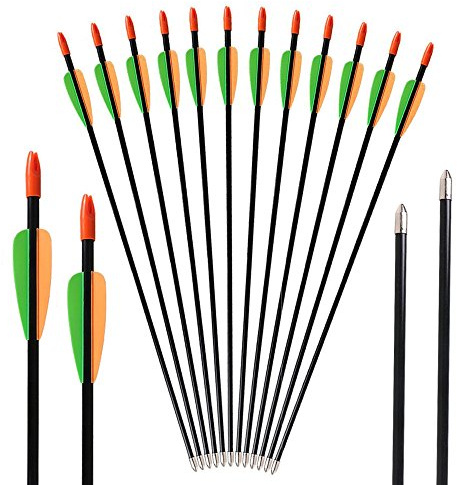 Toparchery Flèches en Fibre de Verre par Lot de 12 pour Le tir à l'arc, 28 Pouces, flèches d'entraînement, flèches en Fibre de Verre pour débutants, tir à l'arc, Exercice sur Cible, Spine 700